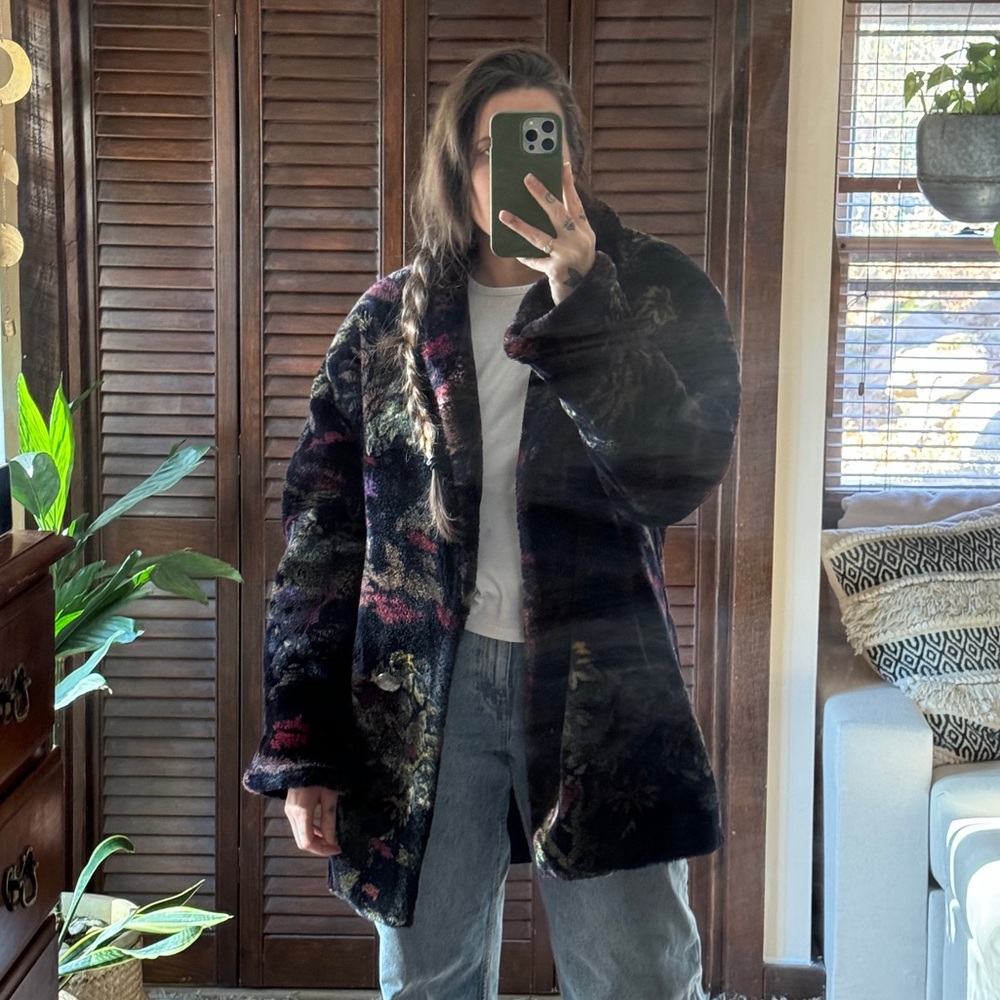 Vintage 80s Black Faux Fur Velvet Heavy Weight Donny Brook winter coat size 10